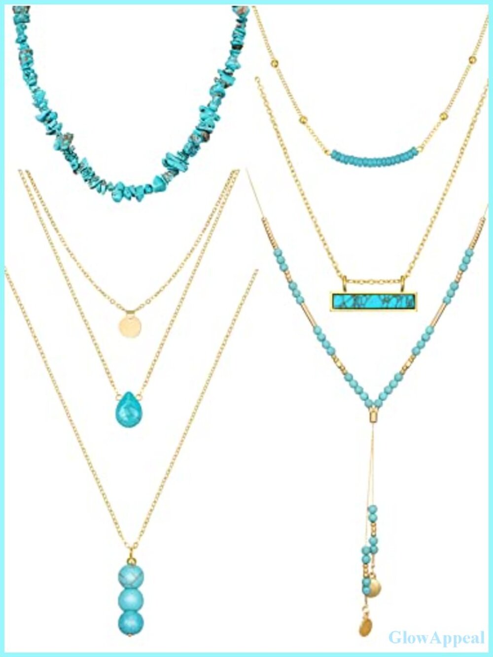 6 Pc Turquoise Western Necklace Set Beaded Pendant Jewelry for Women